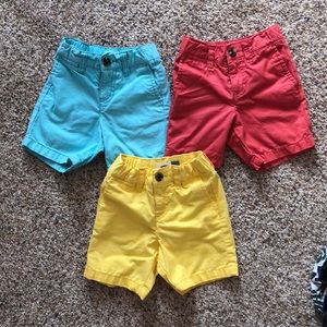 Old navy coral, yellow, & aqua shorts. 18-24 month